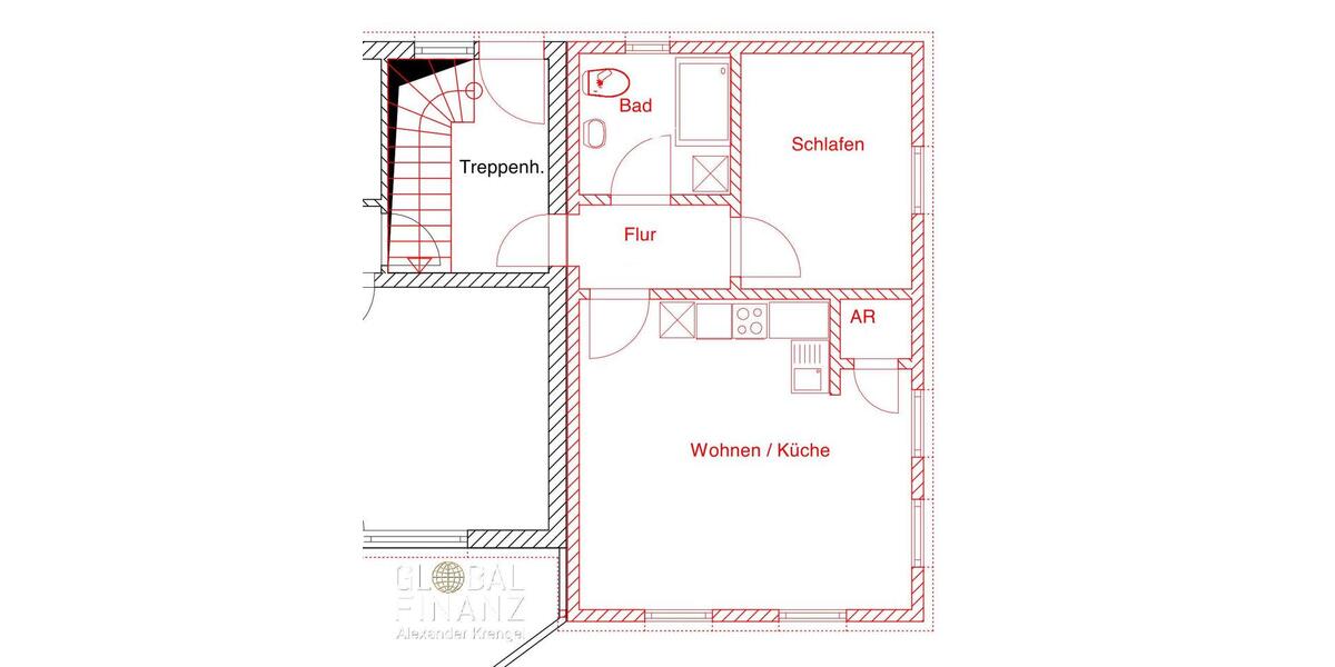 Etagenwohnung Siegen Weidenau - 2 Zimmer, 58 m&sup2;, 750&euro; | Angebot:26039557