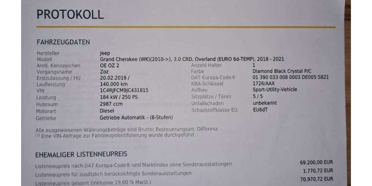 Jeep Grand Cherokee 140.000 km 36.999 &euro; Freudenberg 57368