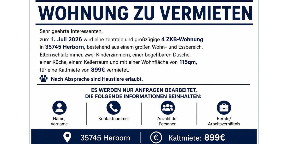Etagenwohnung Herborn - 4 Zimmer, 115 m&sup2;, 899&euro; | Angebot:26665876