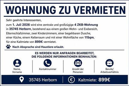 Wohnung Herborn - 4 Zimmer, 115 m&sup2;, 899&euro; | Angebot:26665876