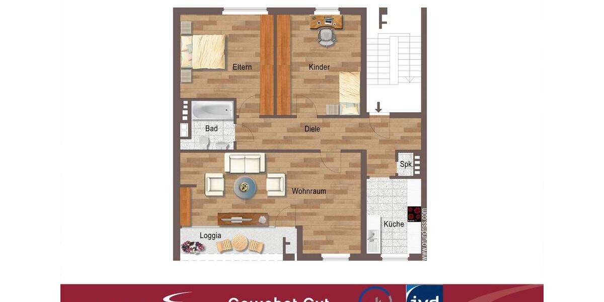 Etagenwohnung Siegen Dillnhütten - 3 Zimmer, 88 m&sup2;, 836&euro; | Angebot:25053164